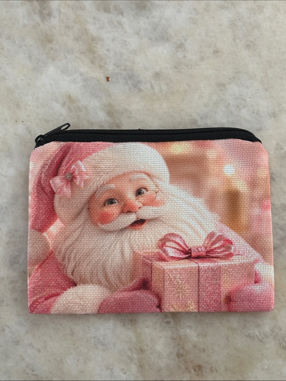 Santa Print Pink Kids Coin Purse Pouch